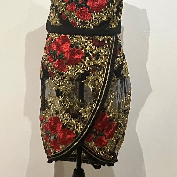 Wow, couture, red, black and gold lace dress - Picture 11 of 13